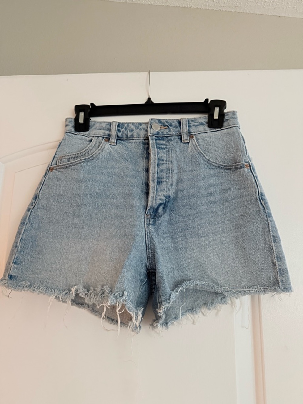 ROLLA'S Light Blue High-Rise Frayed Denim Shorts